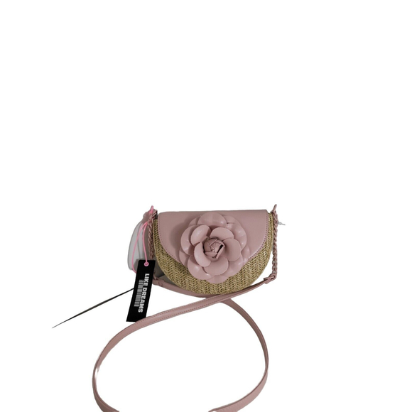 Women's Like Dreams Blush Pink Flower Straw/Wicker Crossbody/Shoulder Bag. - Picture 2 of 12